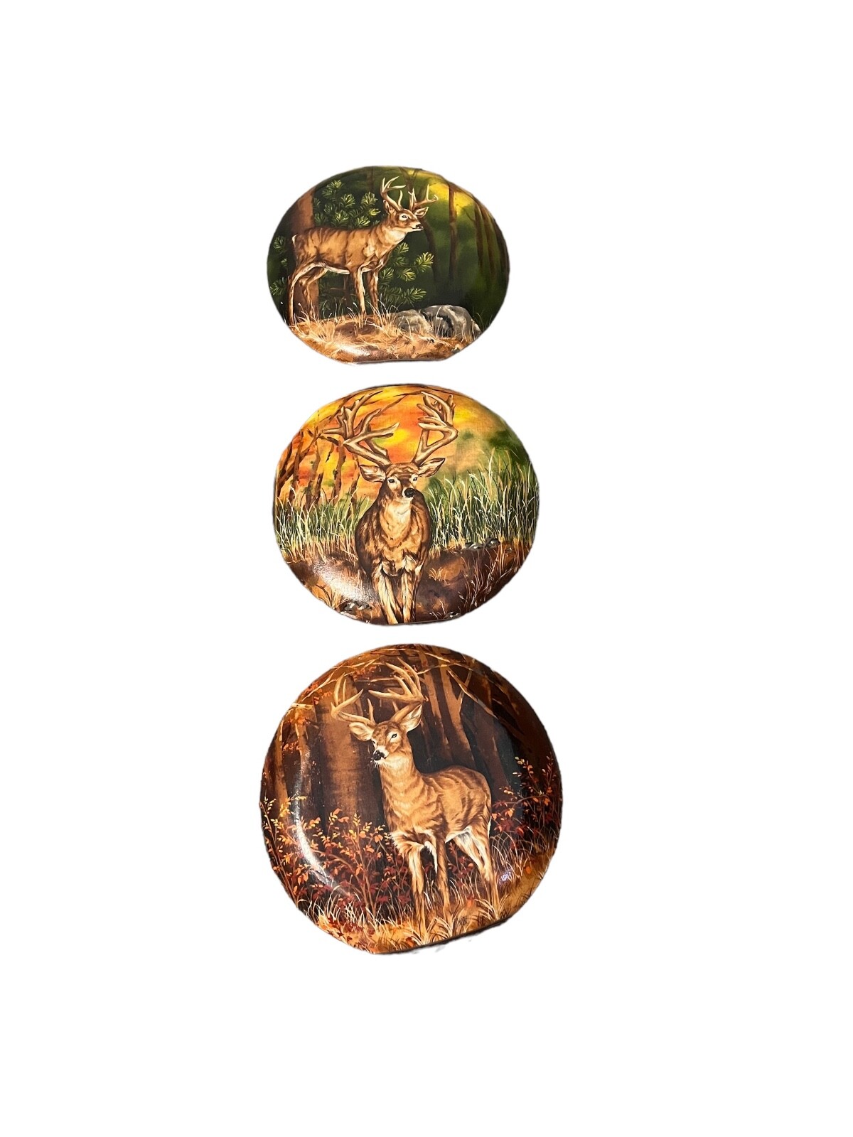 Set Of 3 Handmade Deer Wildlife Buck Design Decorative Plates, 13 inches