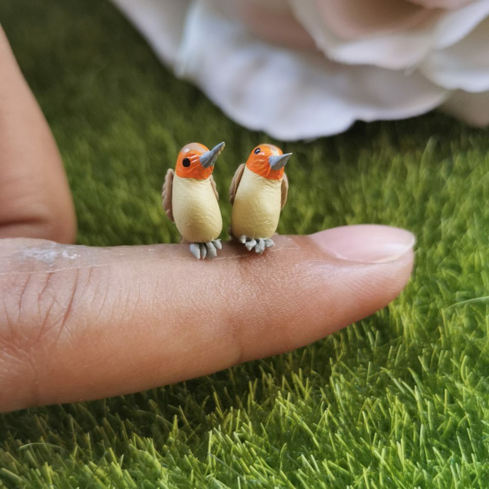 Miniature Dollhouse 5 Brown Orange Robin Bird Clay Figurines Fairy Garden Decor