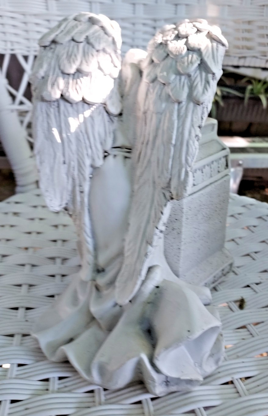 White Stone Look Weeping Mourning Angel Memorial Urn Keepsake Hexagon Box 10″