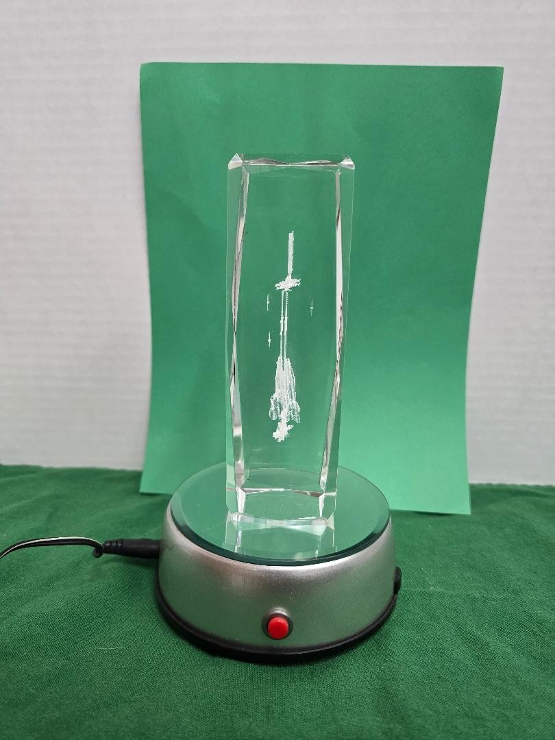 3D Laser Etched Crystal Figurine with LED Light Base.