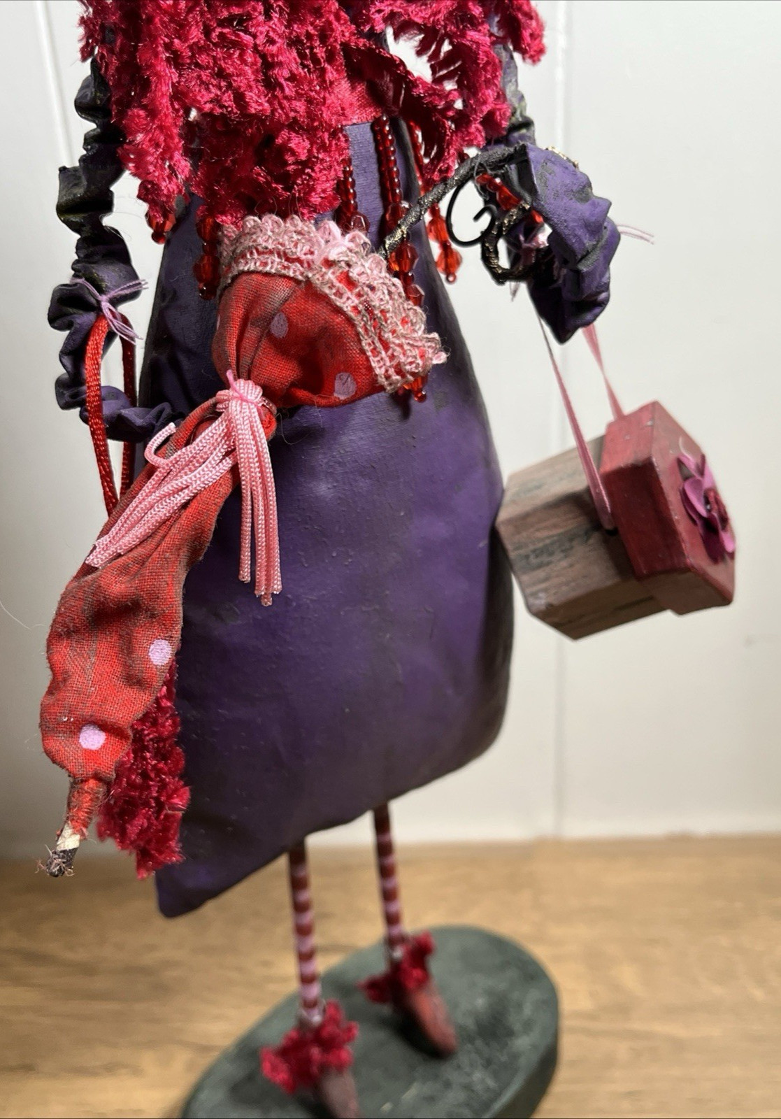 Collectible Hand Crafted Folk Art Paper Mache Woman Shopping 16″ Figure Umbrella