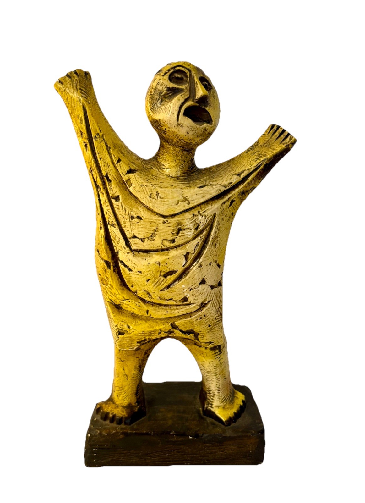 Yellow Man MCM Bitossi Style Pottery Emo Figure Brutalist Folk Art Sculpture 11”