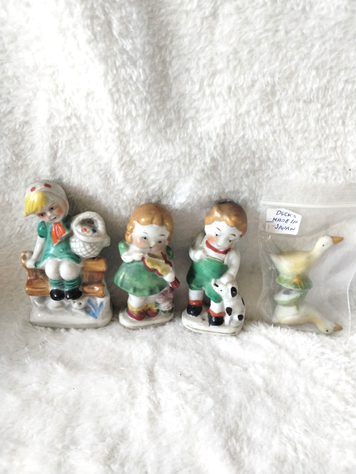 Lot 5 Vintage Japan Occupied Japan Ceramic Figurines Boy Girl Dog Ducks Goose