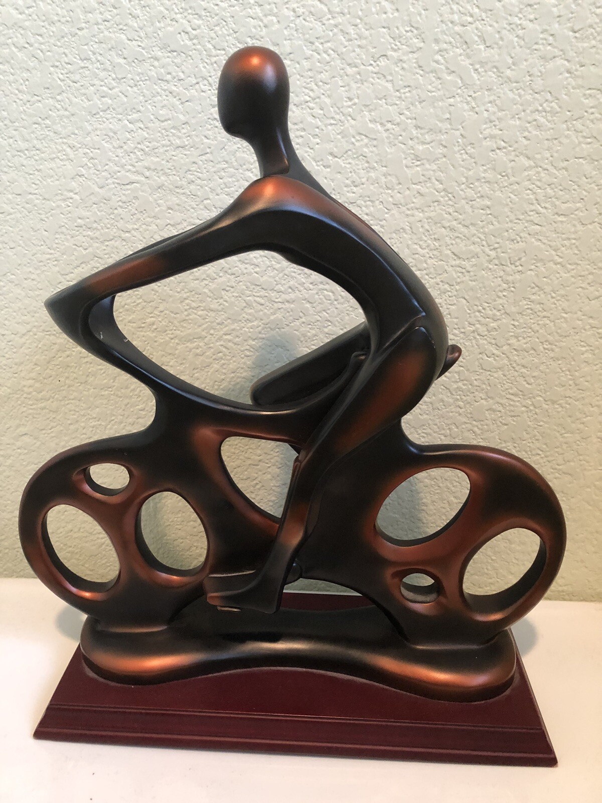 Herco Professional Abstract Bicyclist Sculpture with Wooden Base 13 inches