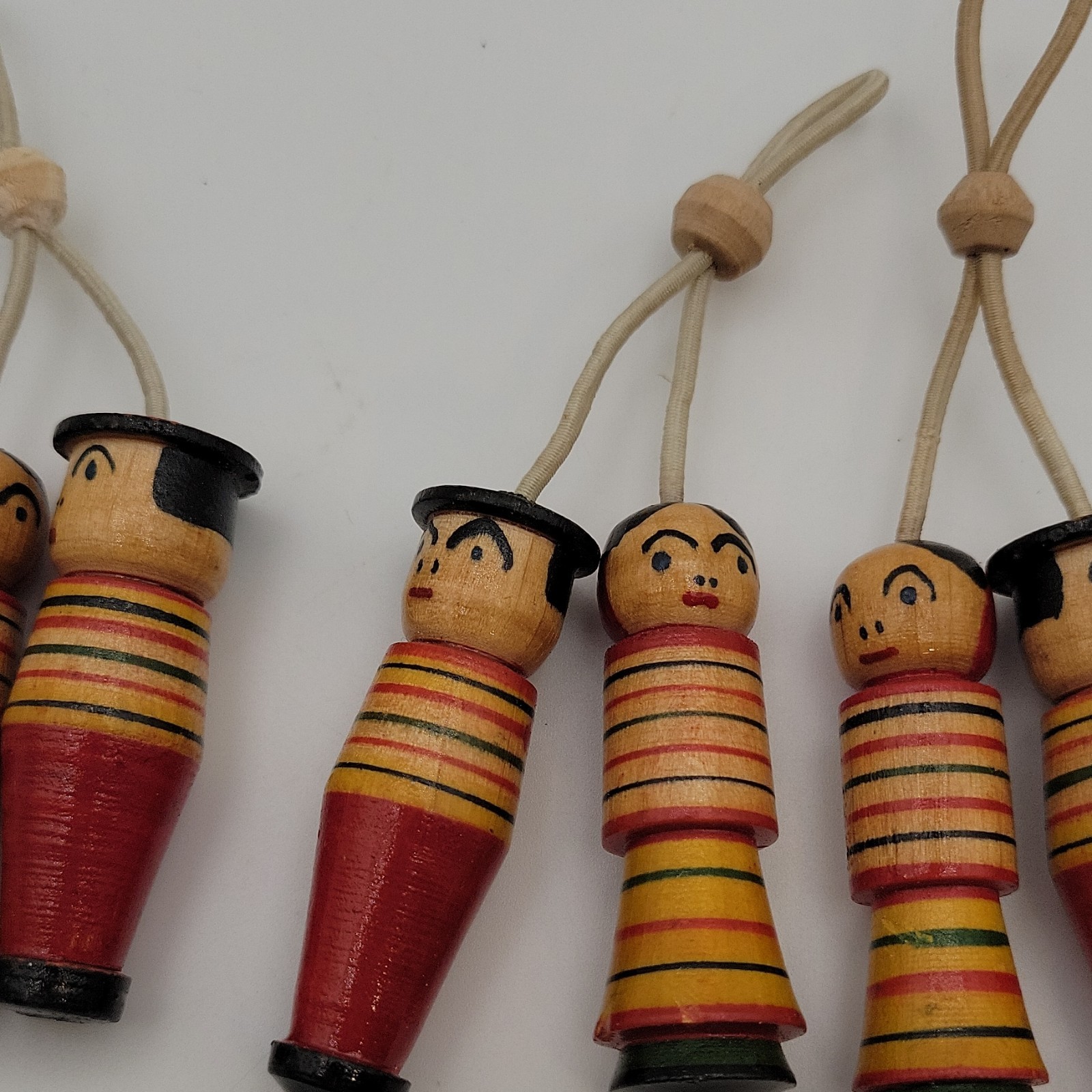 Vtg Ukraine Wooden Figures Pair Cord Hanging Dolls Kokeshi Style Folk Art 3 Pair