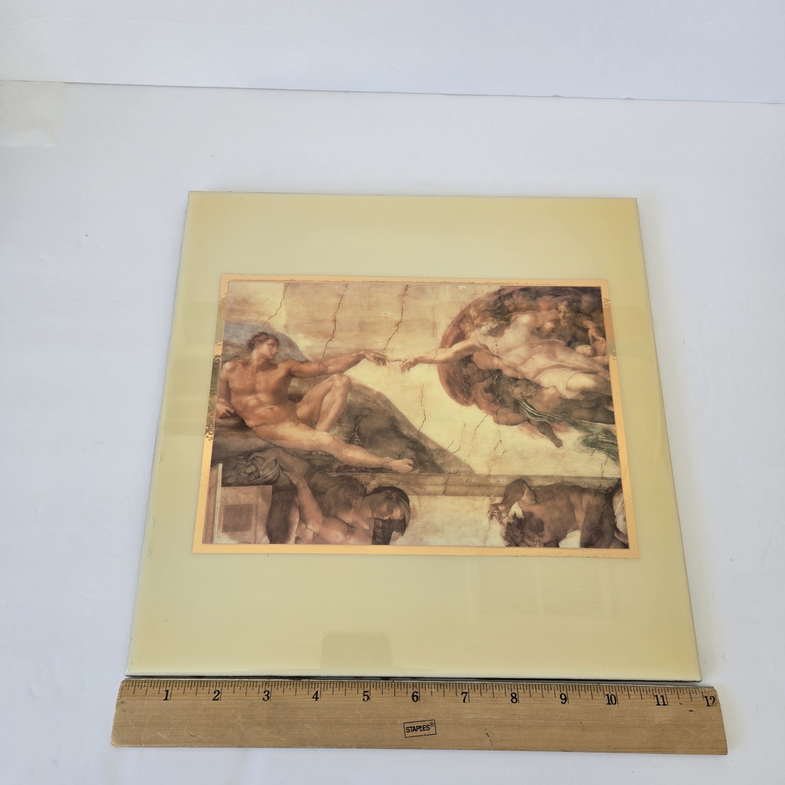 VTG A.R.T.Co USA Large 12×12 Ceramic Michelangelo- Creation Of Man Tile Wall Art
