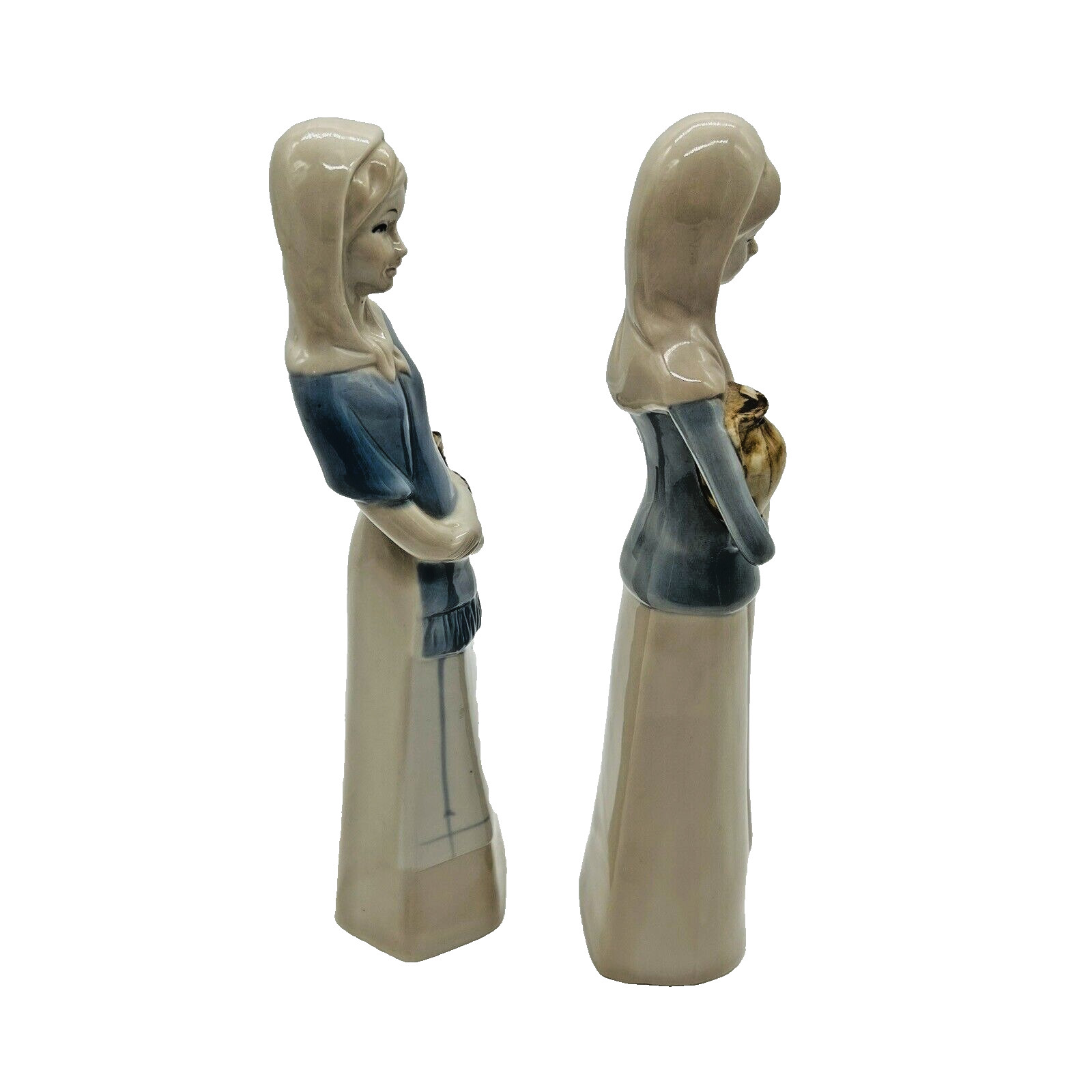 Vintage Imcor Porcelain Figurines Pair Peasant Women 10″ Tall 1950s Japan