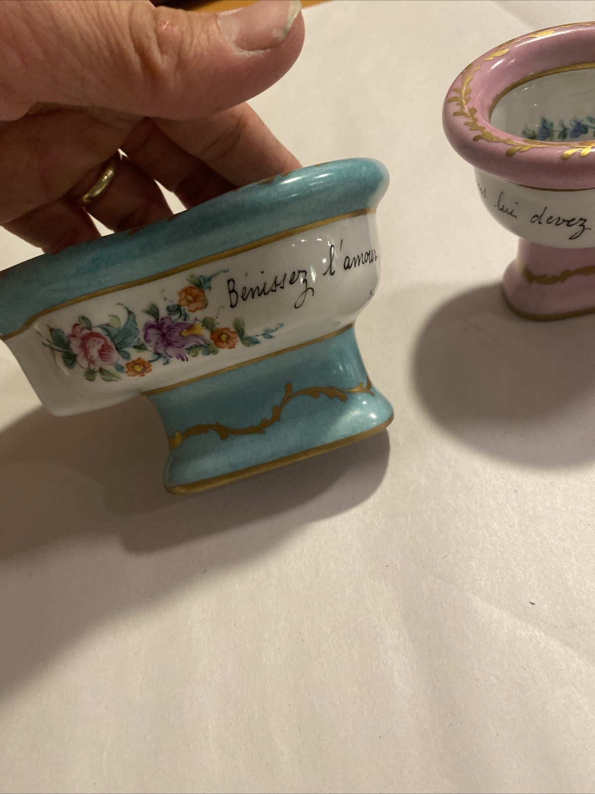 Vintage French Sevres Porcelain Miniature Hand Painted Bidet Lot Of 2