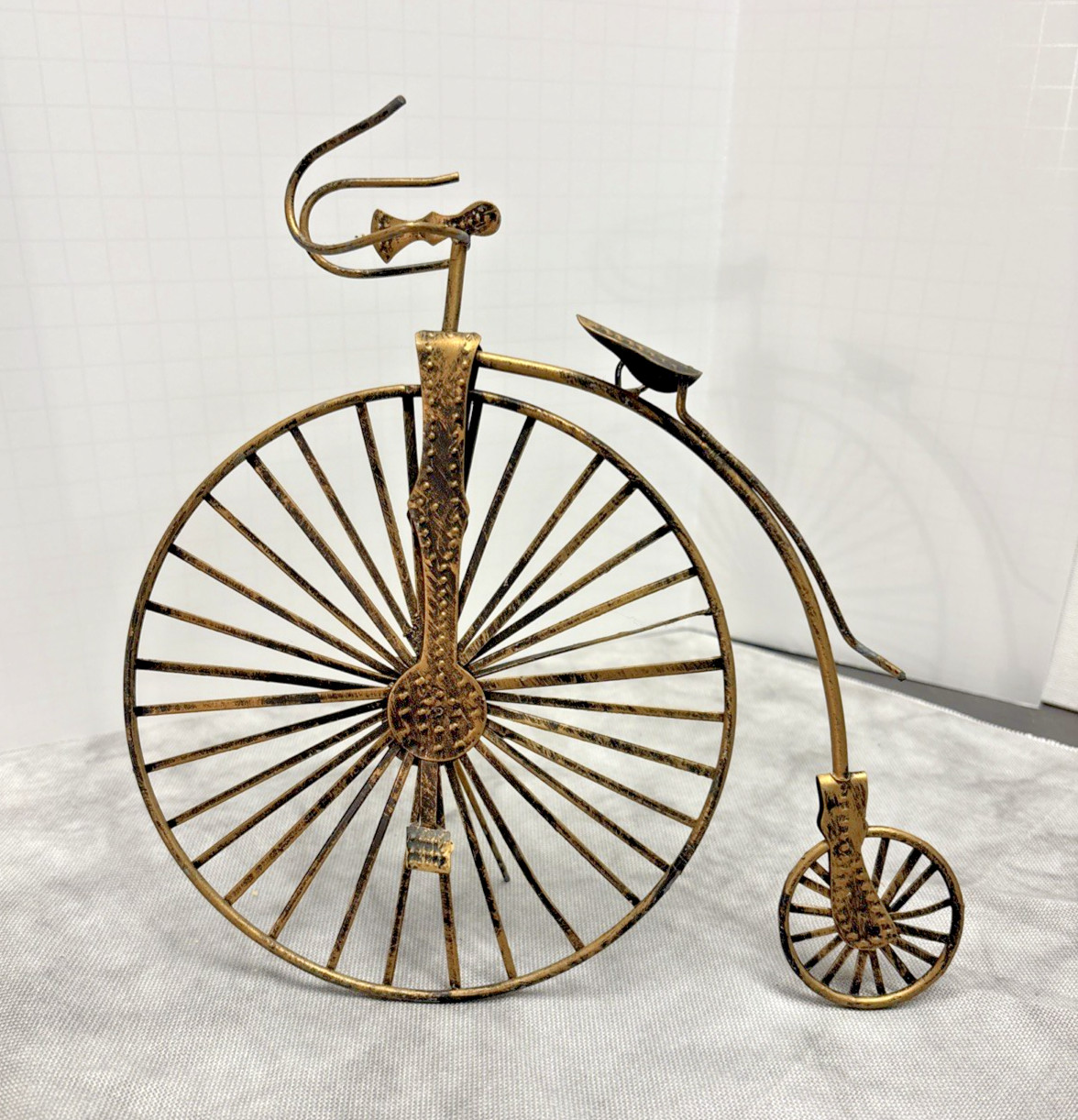 Vintage Metal Wire Sculpture High Wheel Bicycle decor 8″ x 8.5″