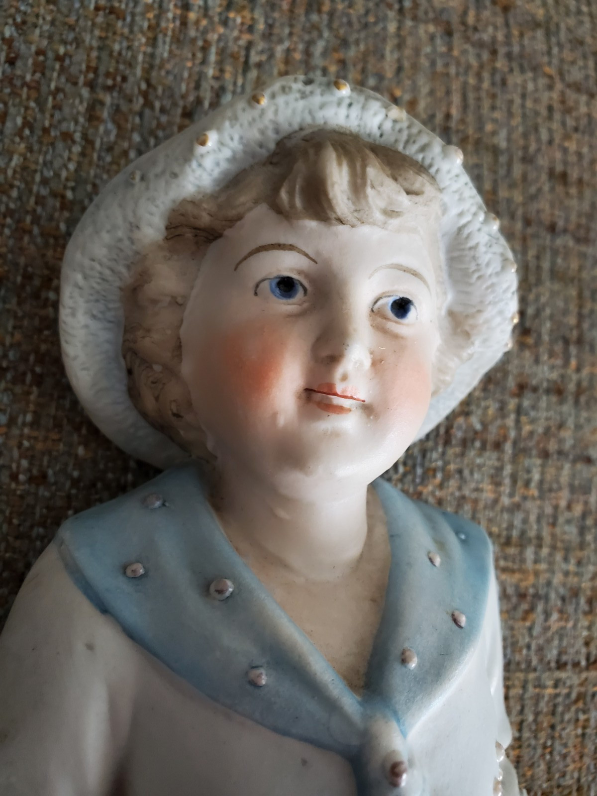 Antique German Bisque Porcelain 10″ Figurines Colonial Man & Woman Gold Trim