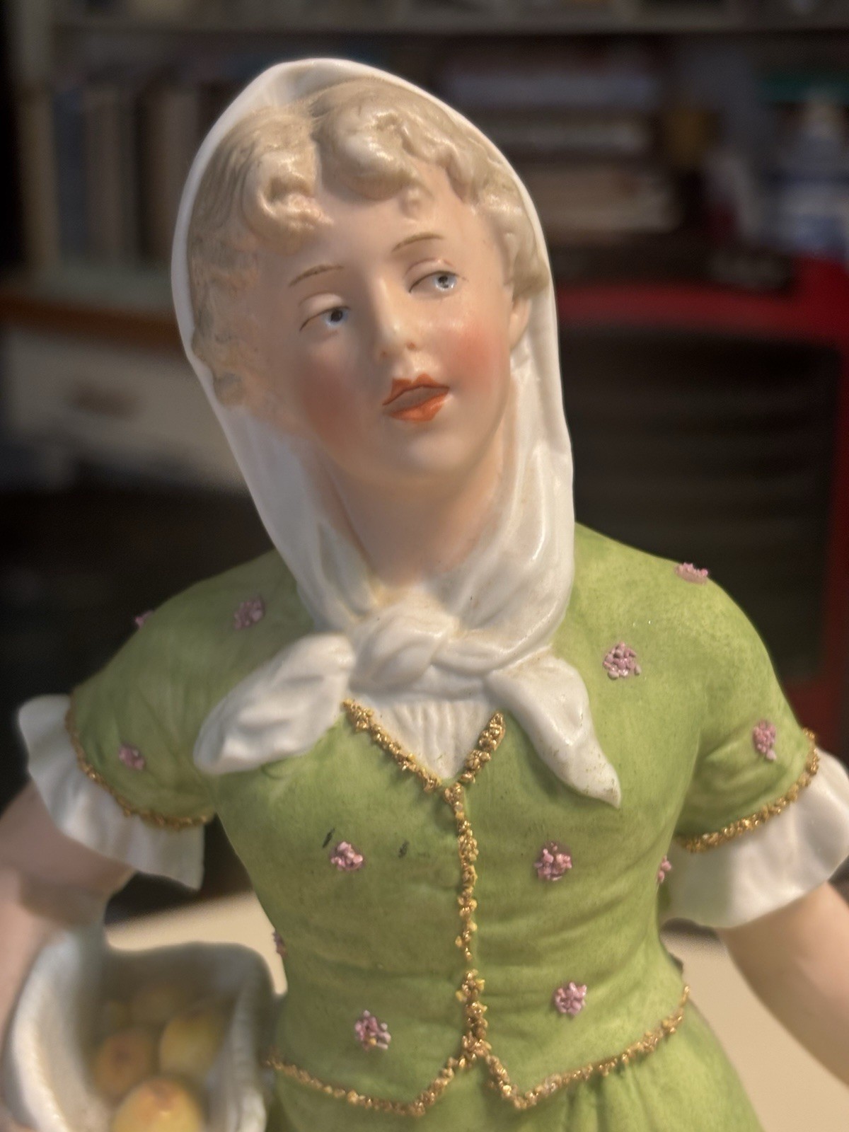 Gebruder Heubach Germany 11” Girl Baskets Apple RARE “37” Victorian