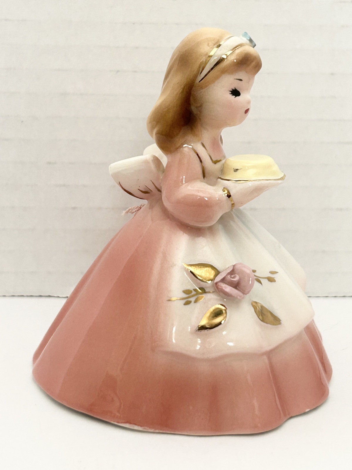 Vtg Josef Originals “Dinner Belle” Figurine Pink Dress w Sticker chipped petal
