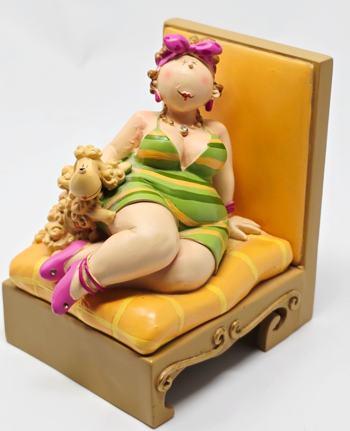 Plump Chubby Model Lady & Poddle Bathing Suit Figurine Sculpture 4 3/4″ H