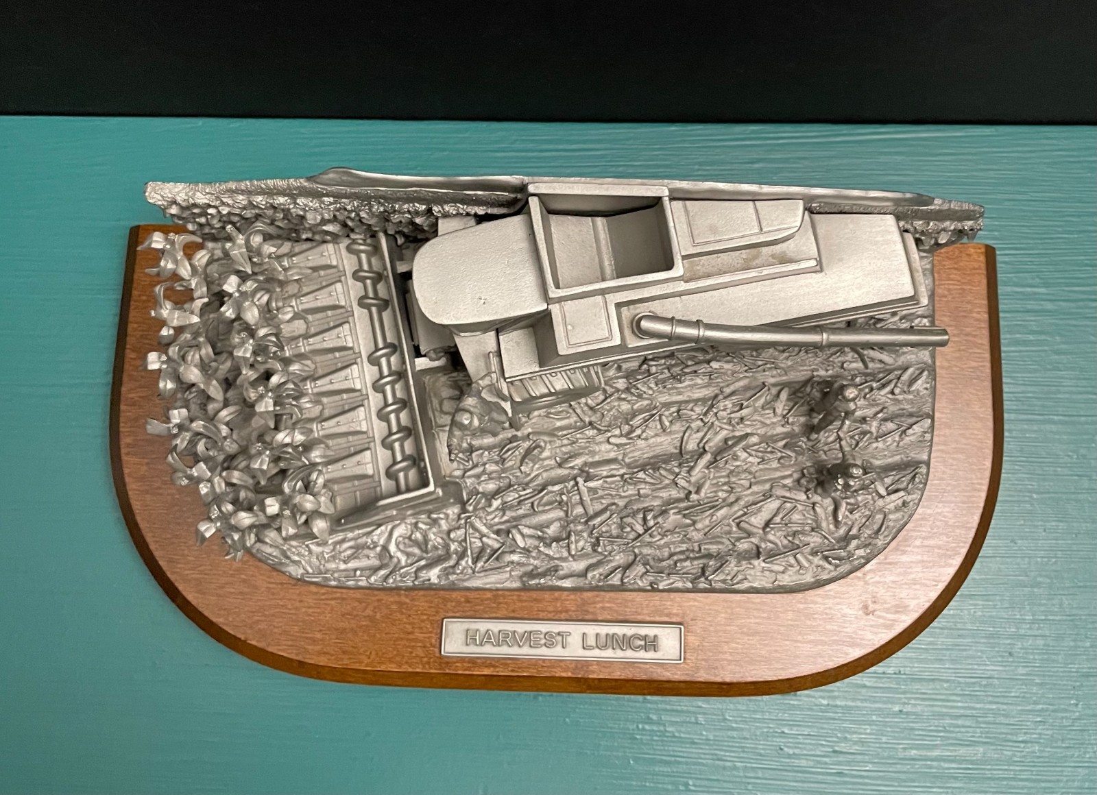 Pewter Farm Tractor Combine Corn Crop Harvest Fields Agricultural Diorama Statue
