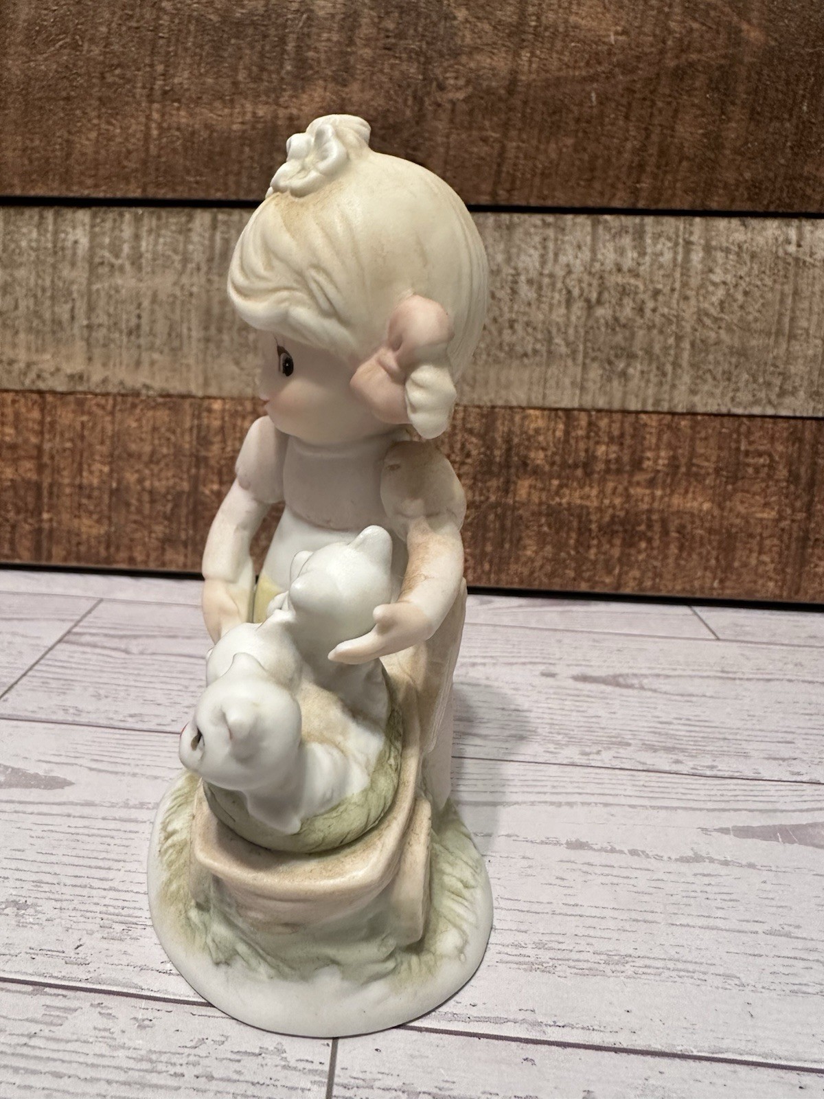 Homco Figurines Girl with Kittens & Boy with Puppies In Wagon #1402