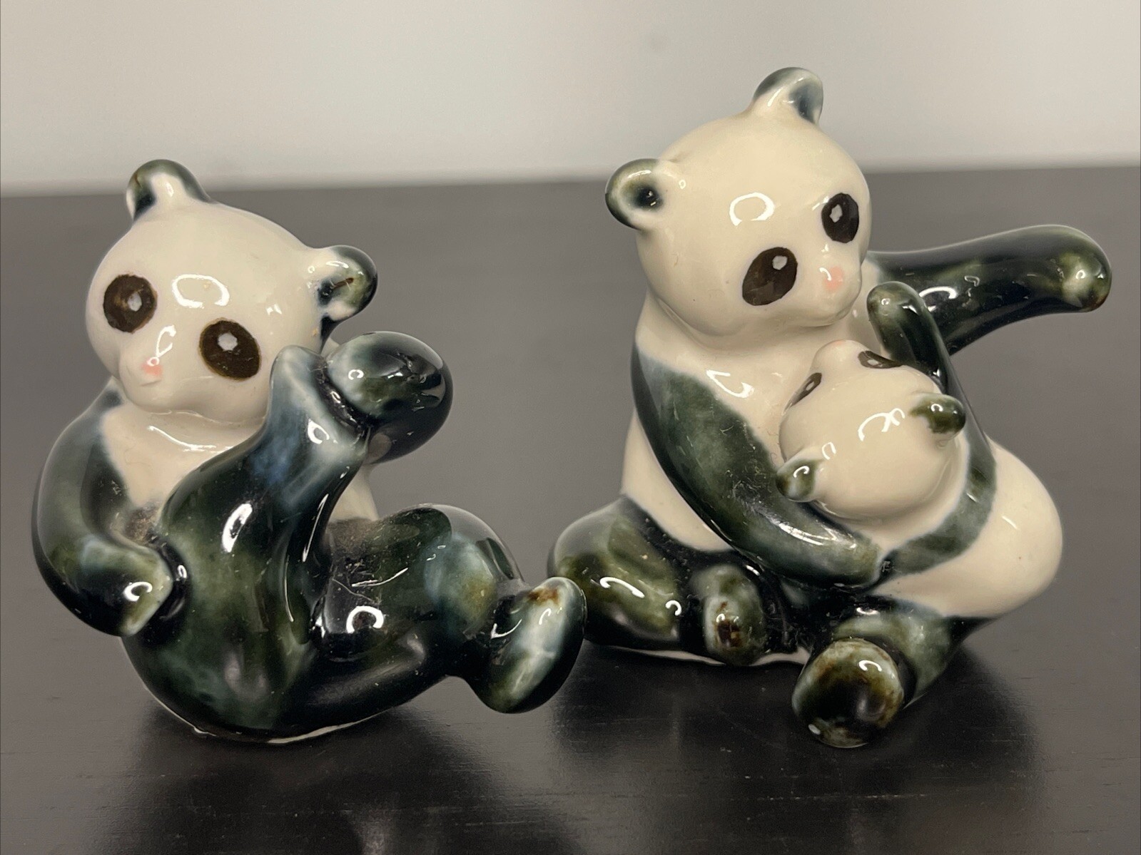 Vintage Chinese Porcelain Panda Bears Mom & Cub Set of 2 (MARKED)