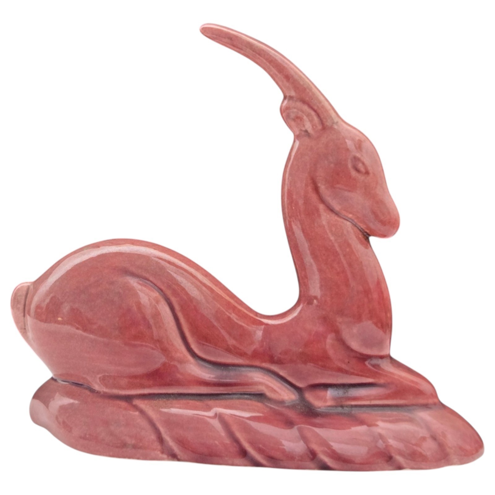 Vintage Gazelle Figurine Ceramic Pottery MCM Deer Art Deco Deep Rose