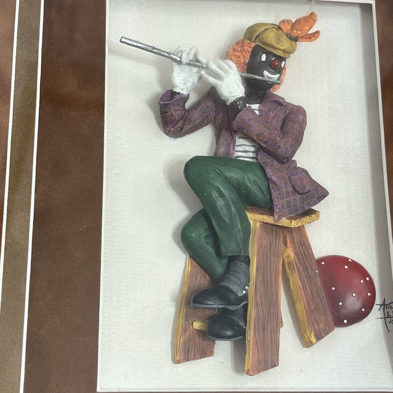 2 Annie Lee Framed Matted Handmade Clowns Toot Toot Tony Tweedle Horn Clarinet