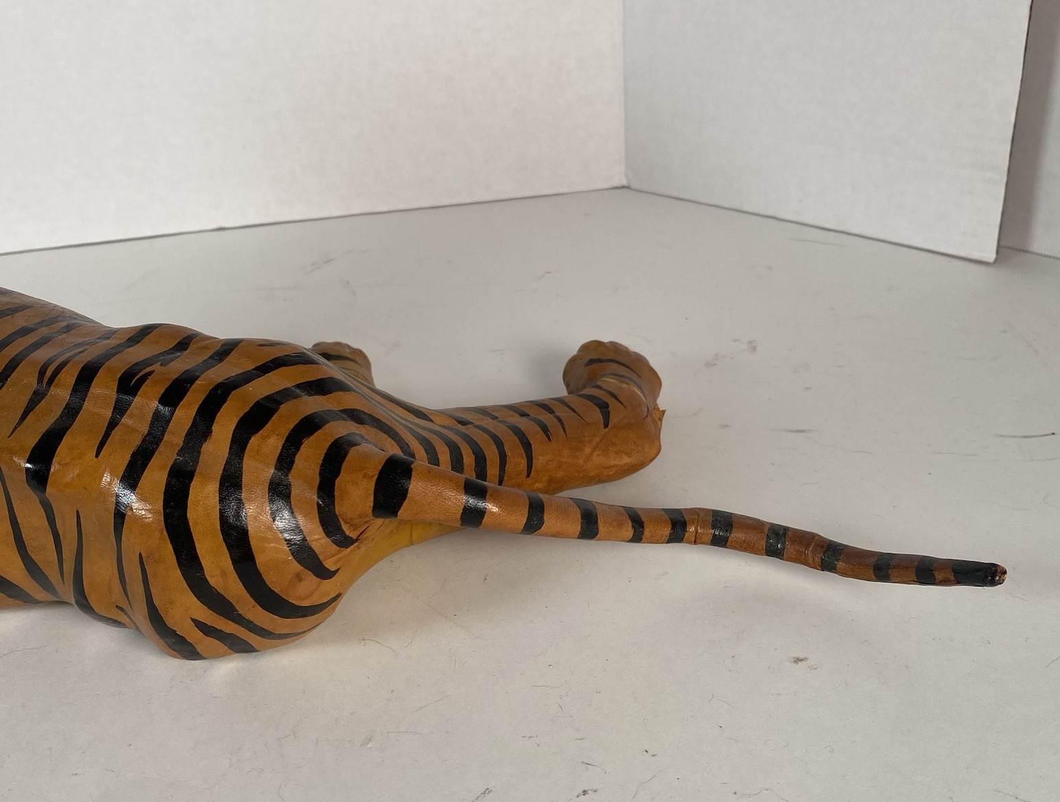 Vintage Leather Wrapped Orange Tiger FIgure Figurine Statue MCM Mid Century