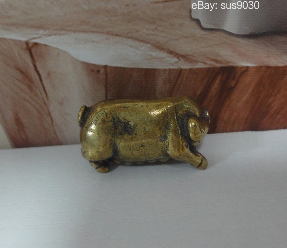 Vintage Solid Brass Pig Figurine Statue Home Garden Decor