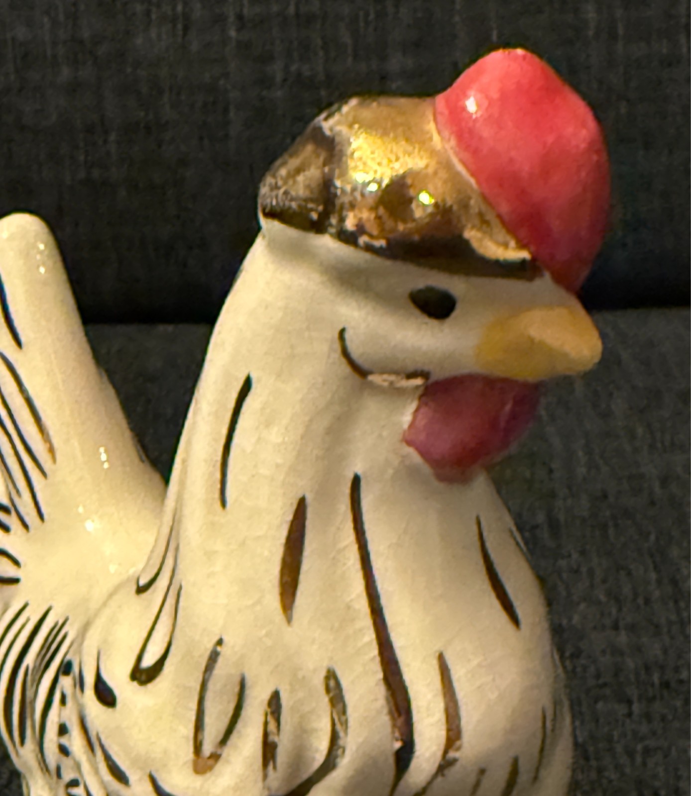 VTG Porcelain Rooster Chicken Hen Figurine Elegant White & Gold Accent Farmhouse