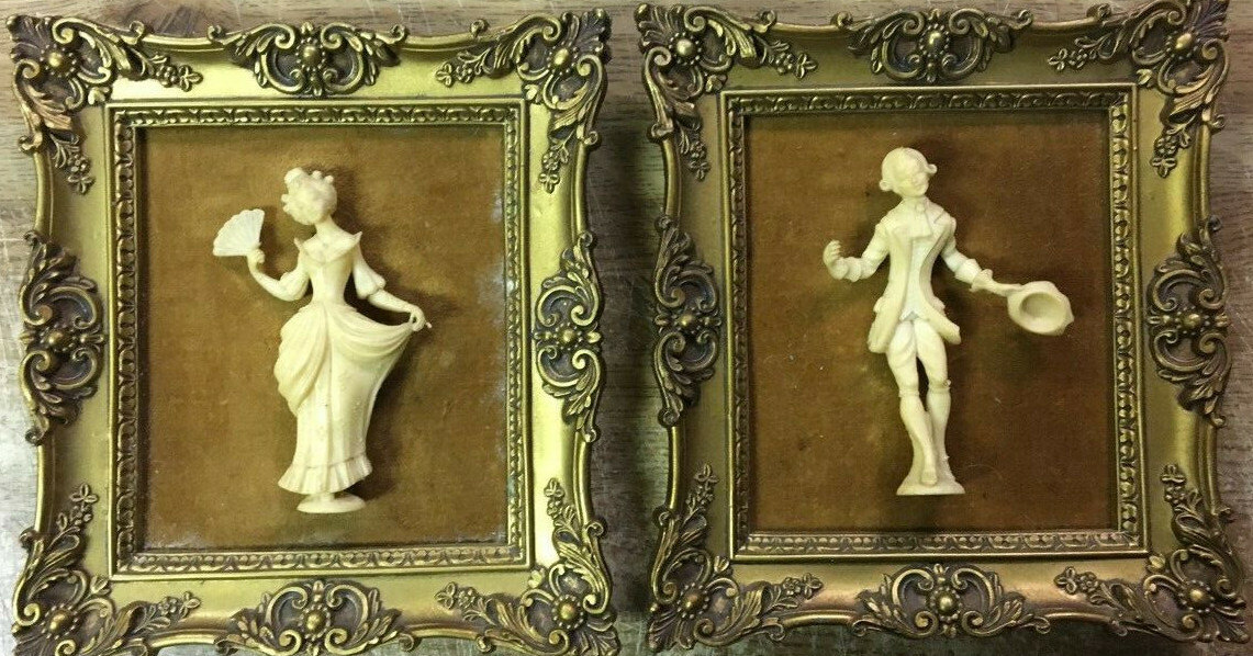 (2) Vintage Colonial Framed Figures