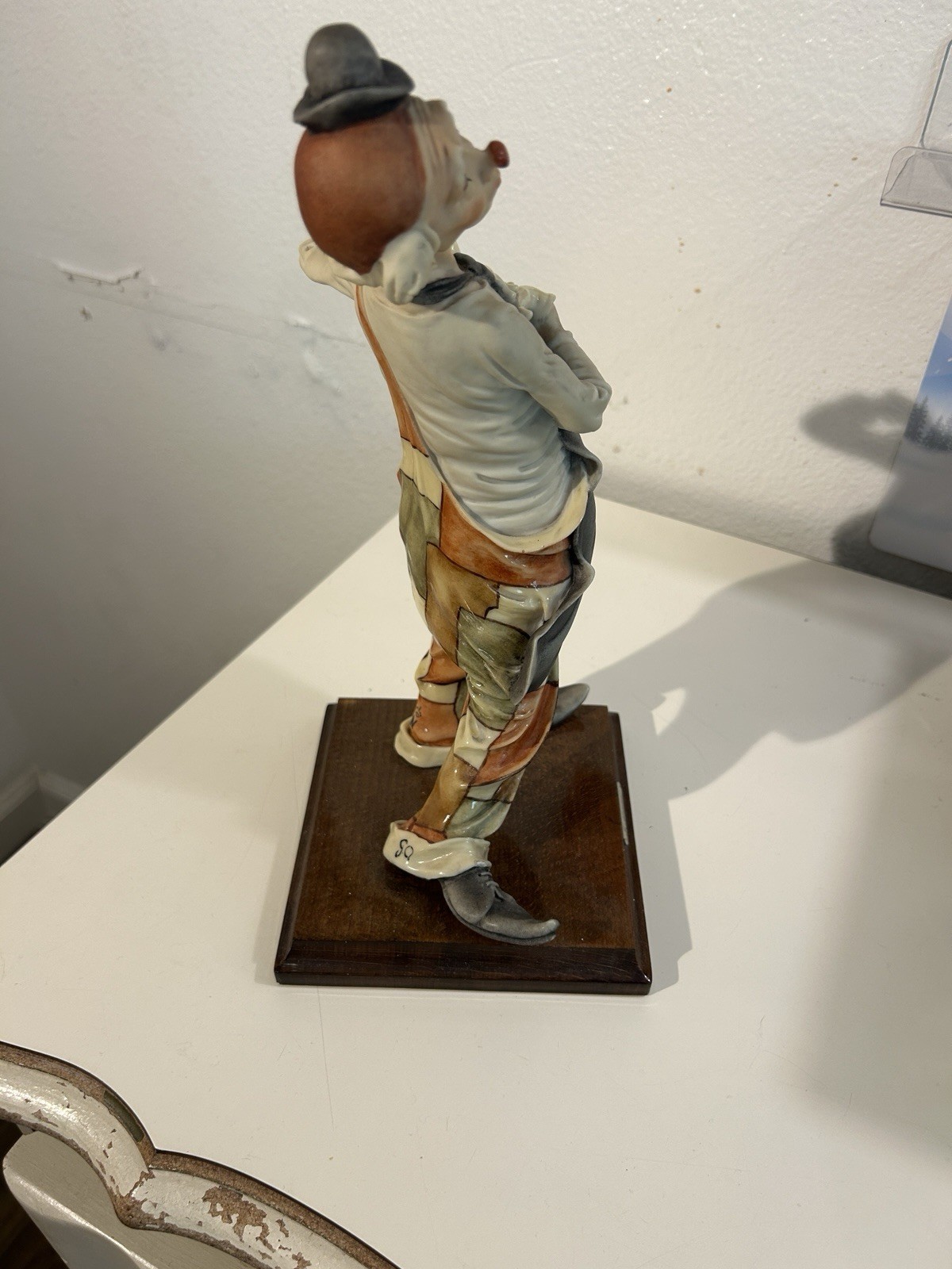 Giuseppe Armani “The Sad Clown” 13 inches tall, Signed, Checkered Overalls