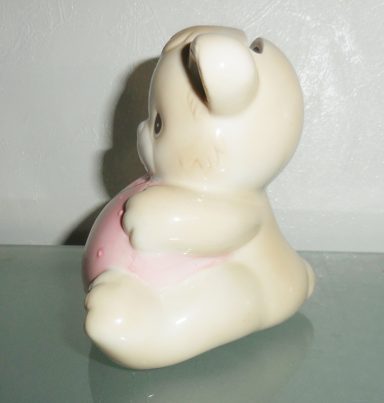 VINTAGE PORCELAIN PRECIOUS MOMENTS PIGGY BANK JULY RUBY RED HEART DESIGN