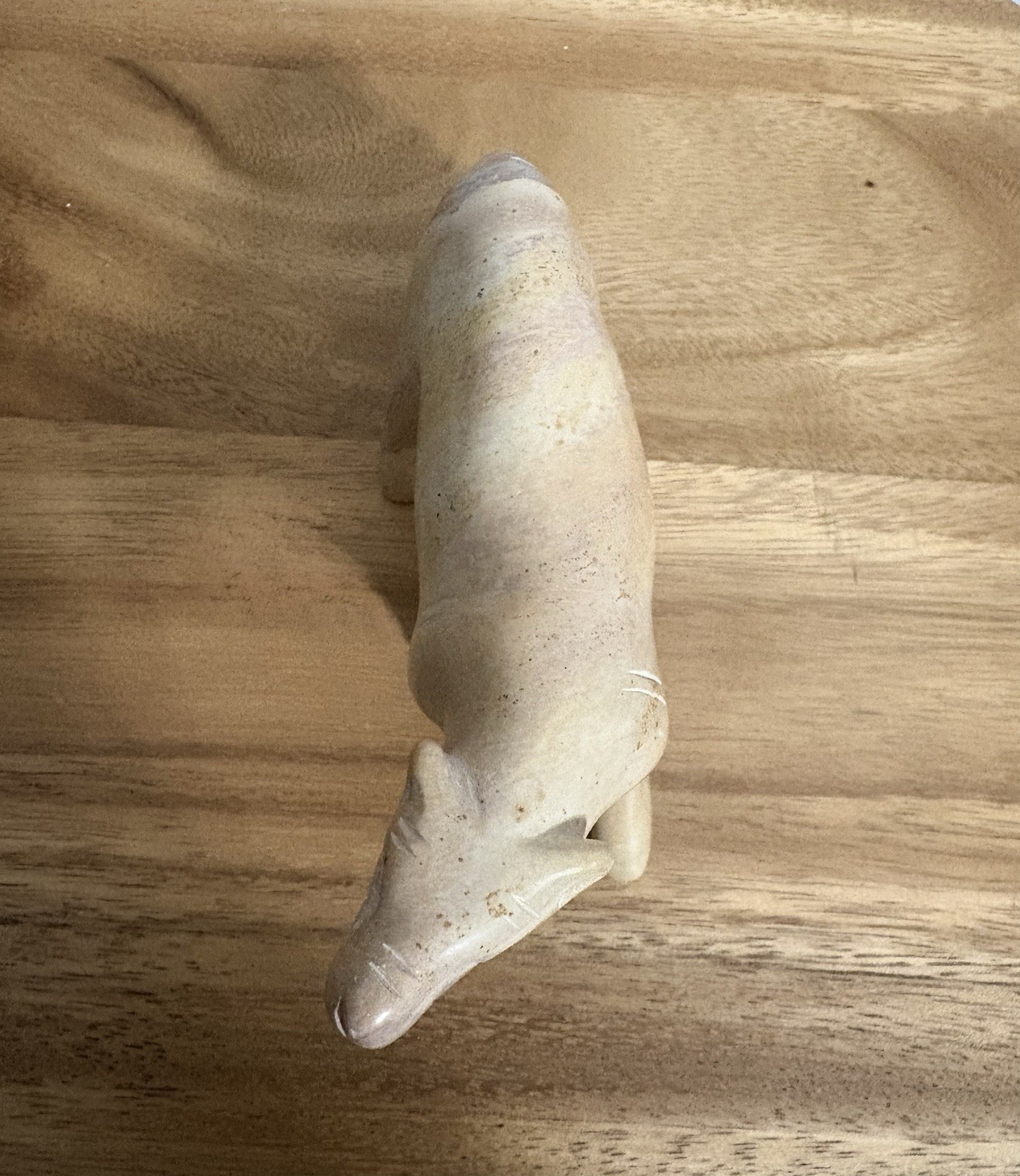 VTG Hand Carved Stone Lion Sculpture MCM Soapstone Marble Panther Figurine 6”