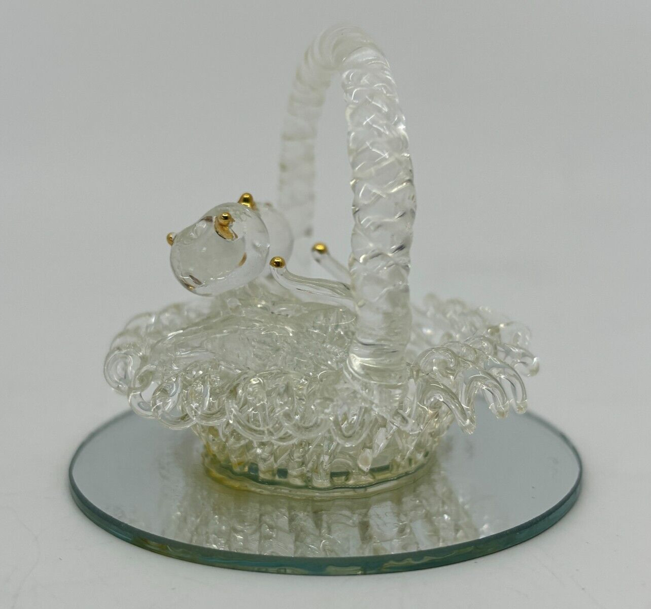 Set Of 4 Spun Glass Figurines Mirrored Base Kittens Shoe Baby Carriage Apple