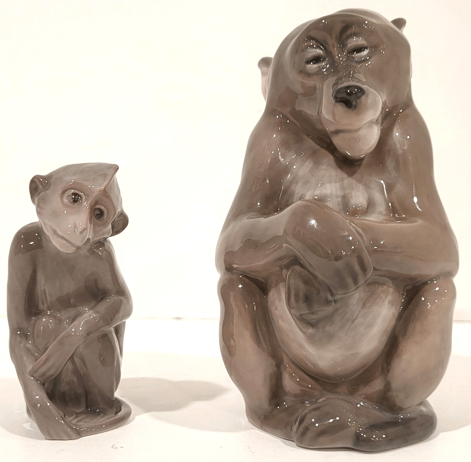 ROYAL COPENHAGEN 1444 MONKEY AND 1667 MONKEY FIGURINES DENMARK