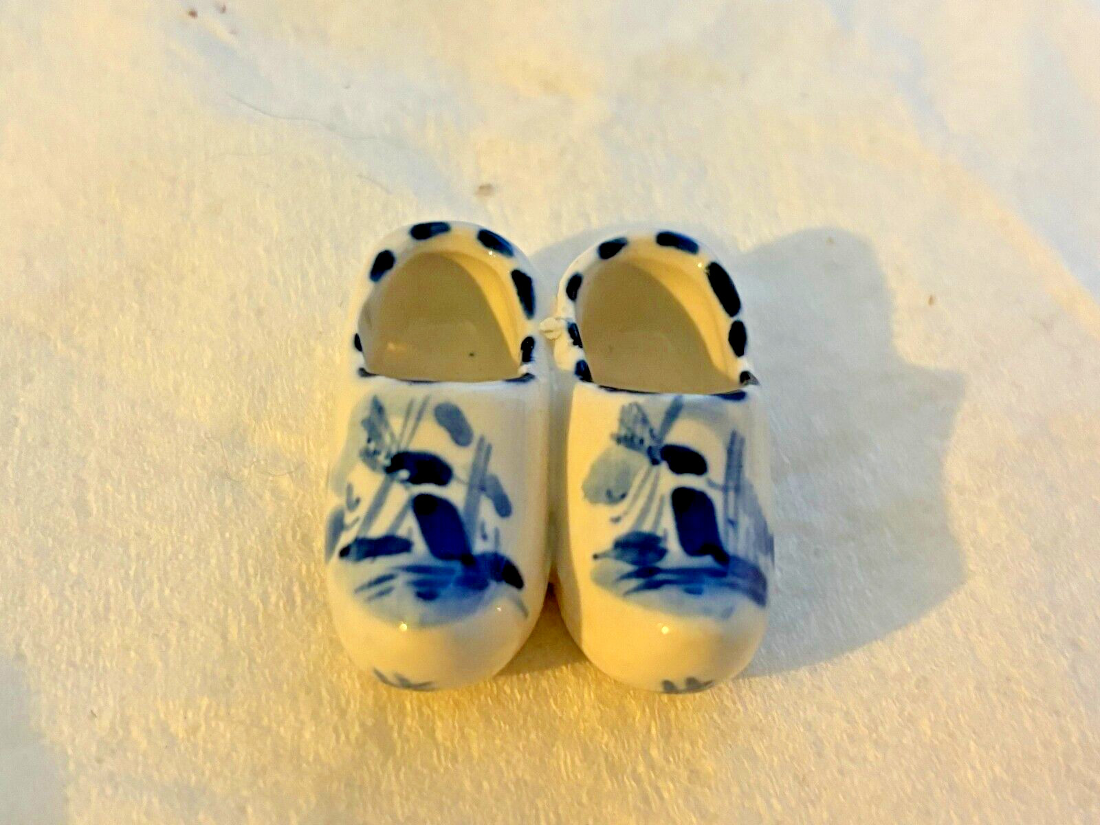 Vintage Porcelain Dutch Shoes Delft Blue Windmills on the Cloggs