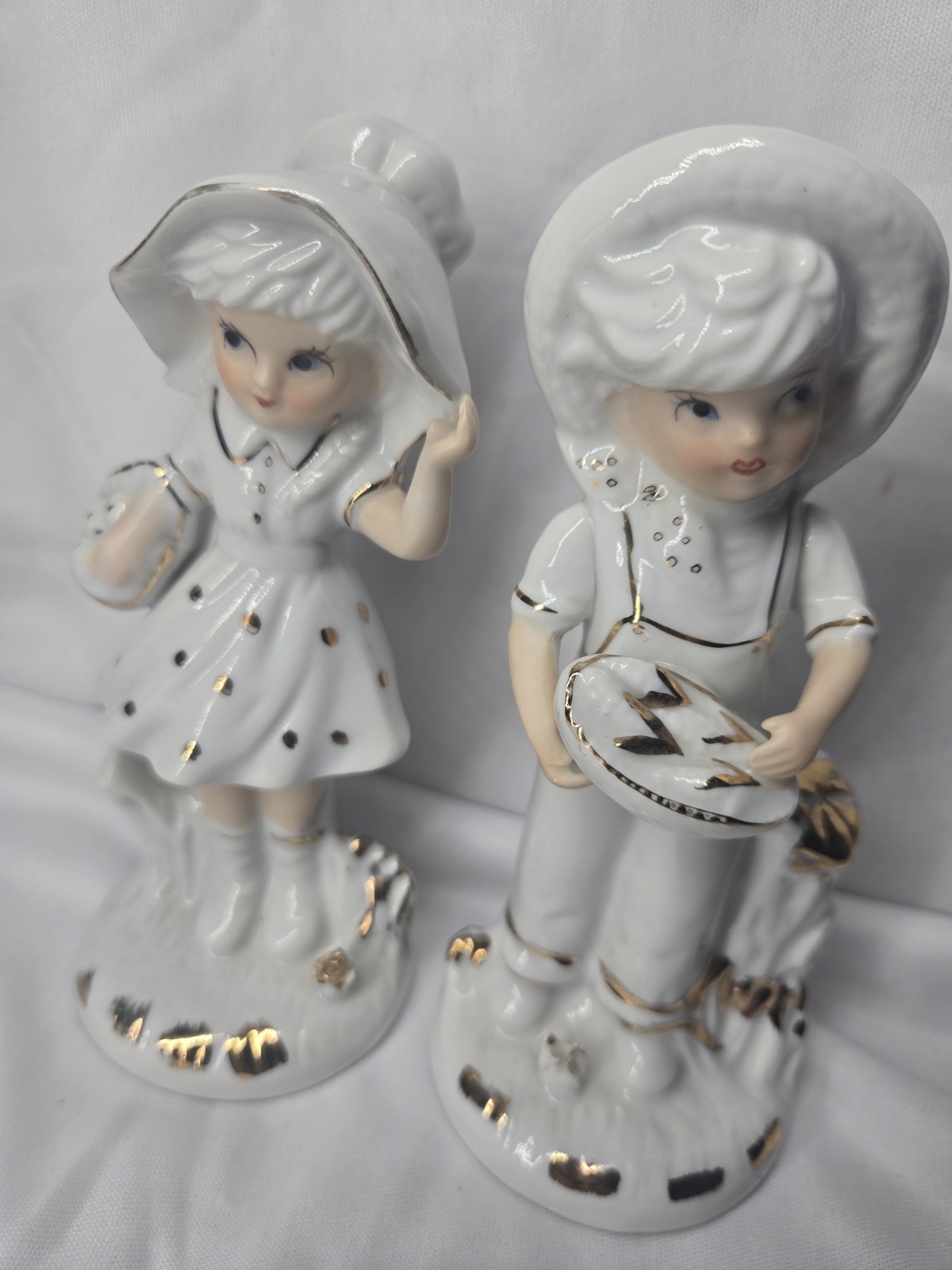 Vintage Porcelain Figurines White Gold