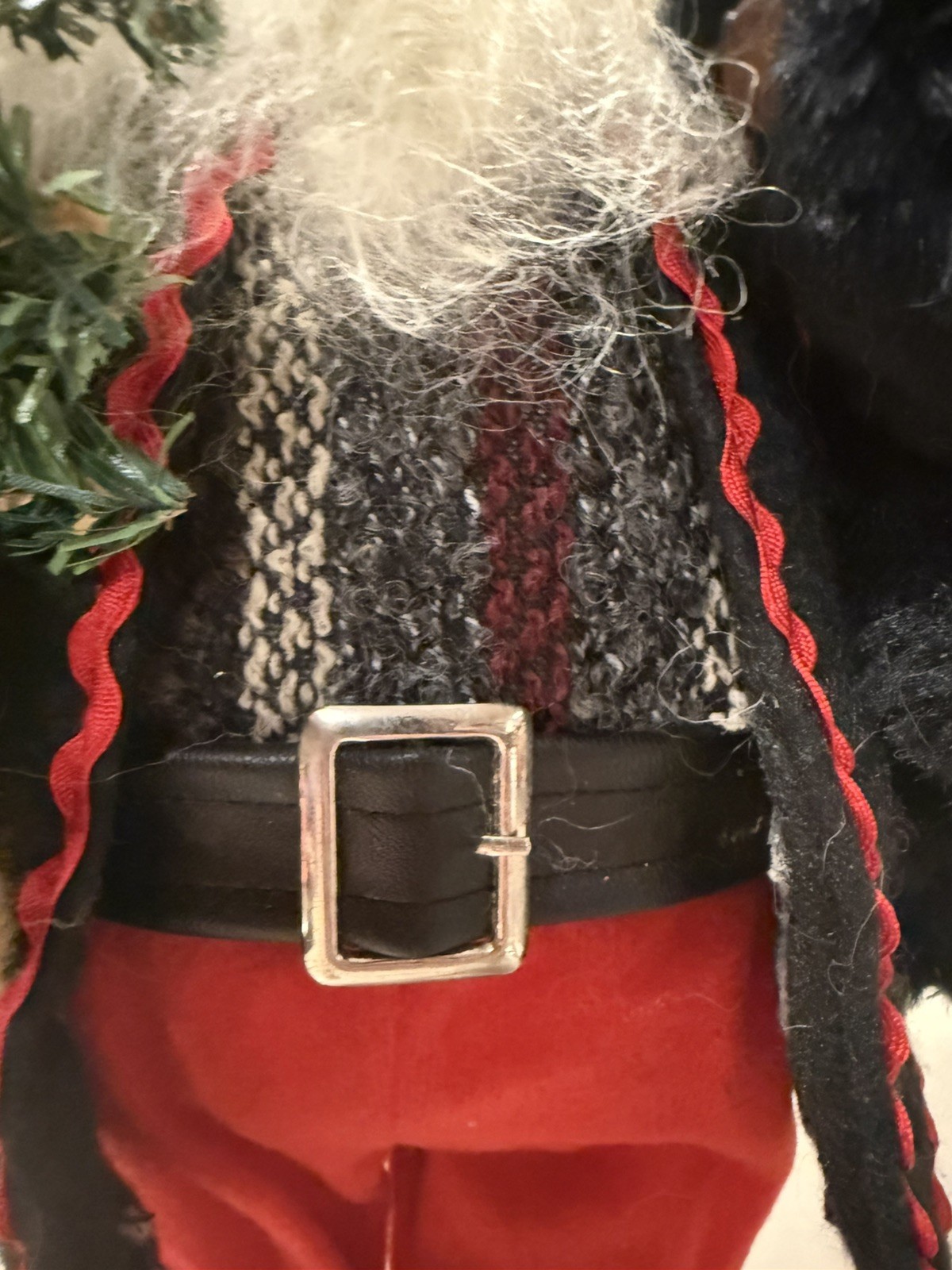 Vintage St Nicholas 18 Inches Tall, Holding a Bear And a tree buffalo plaid