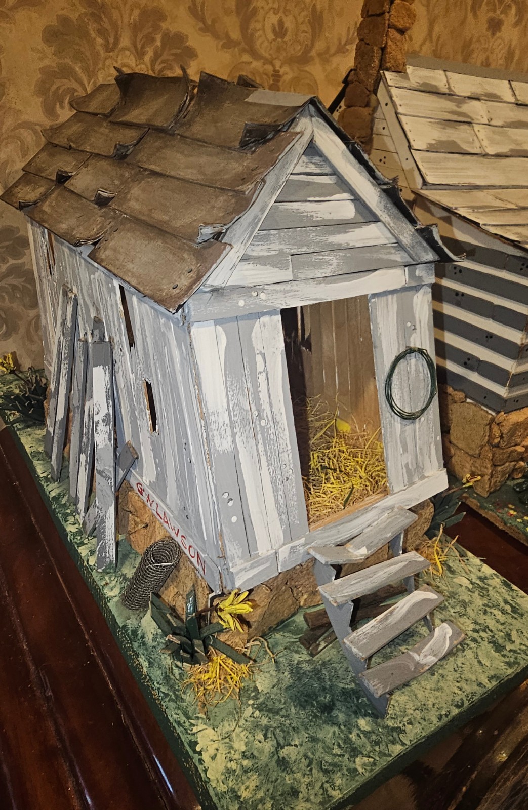 Folk Art Cabin & Covered Bridge