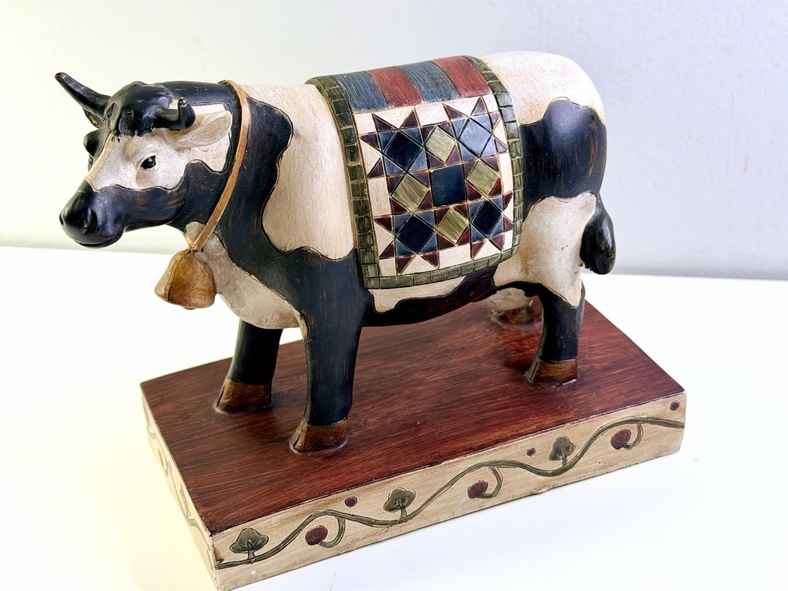 Vintage Jim Shore Style Folk Art Cow Figurine Quilt Farmhouse Country Decor