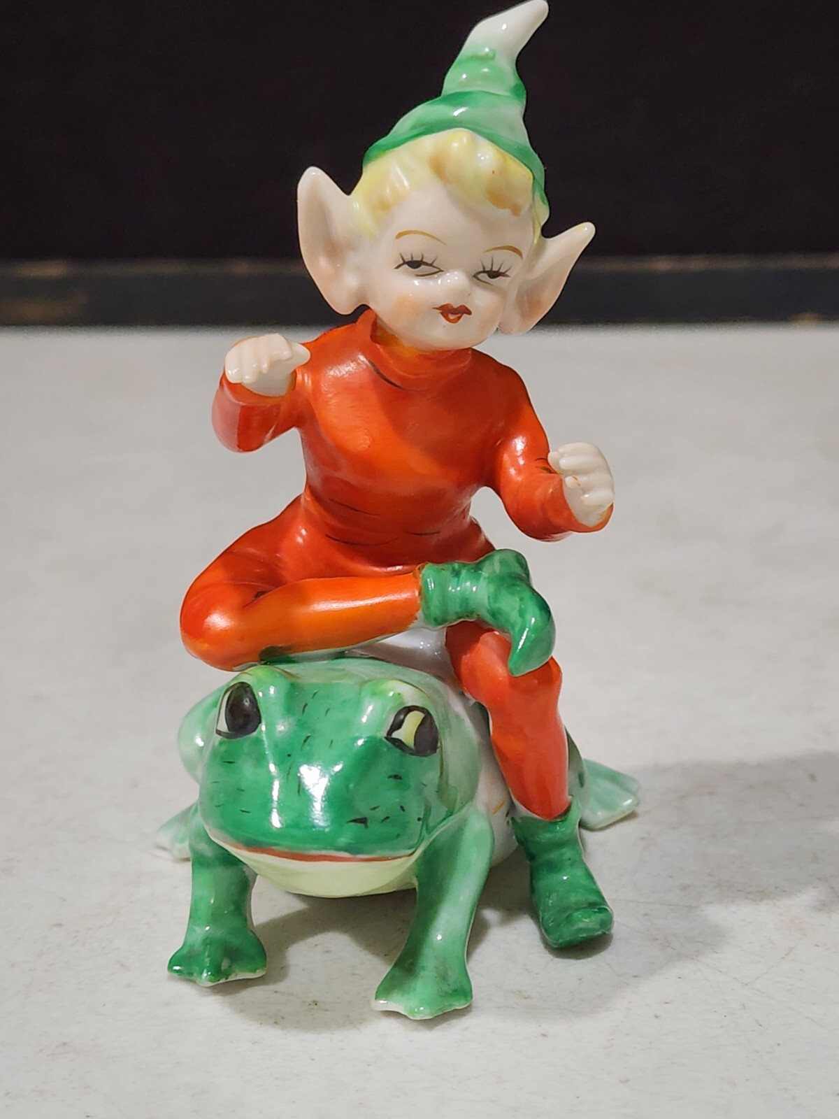 Vintage RARE Lenwile Ardalt Japan Porcelain PIXIE ELF RIDING FROG Figurine