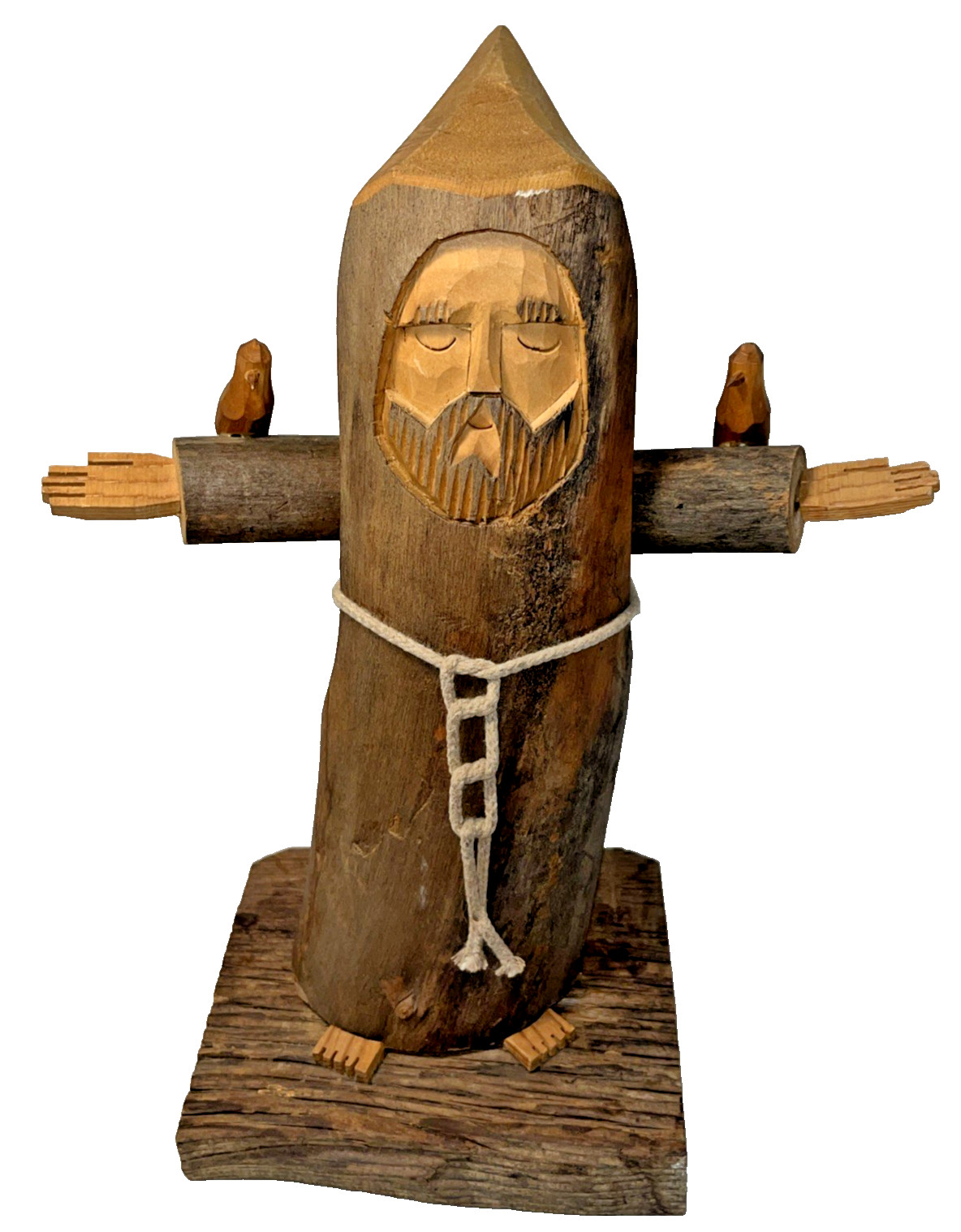 Original Ben Ortega Signed St. Francis of Assisi Wood Carving Two Birds 12″ Art