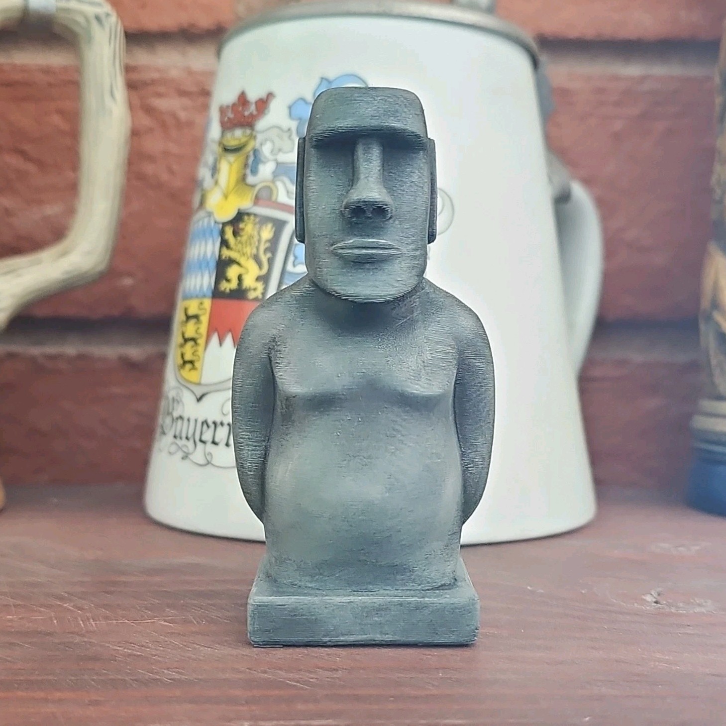 Gray Moai Figurine Statue 3D Effect Matte Finish Solid Pattern