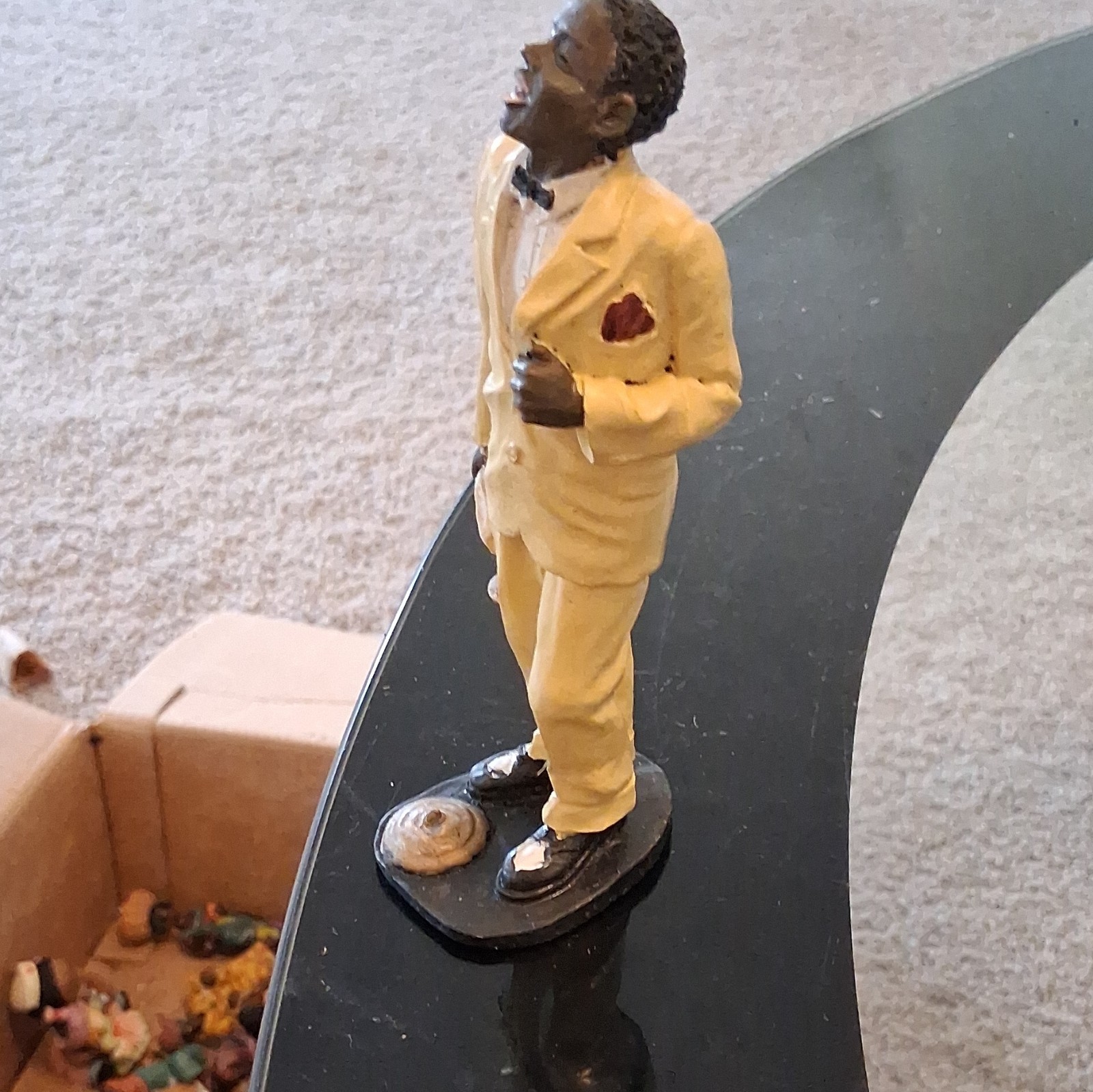 Resin Painted Musician Man Figurine Yellow Black White Music Theme Sculpture