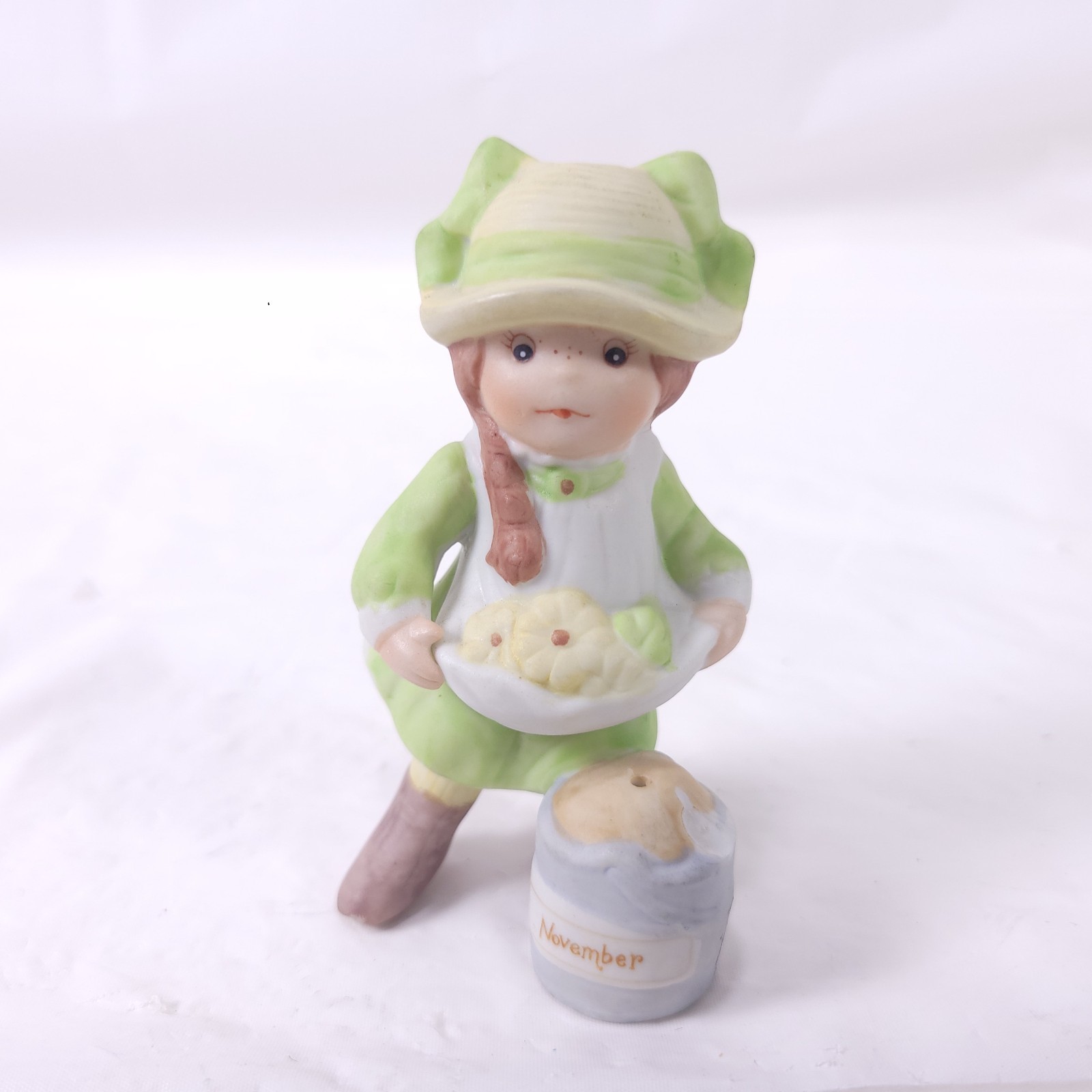 November Figurine Girl Single Flower Holder Vintage Ceramic Birthday Girl