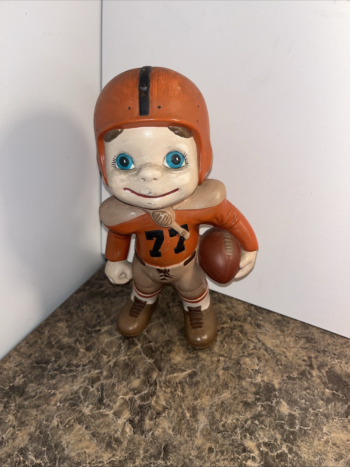 Vintage Smiley Ceramic Football Player Atlantic Mold Statue 11 Inch Cleveland