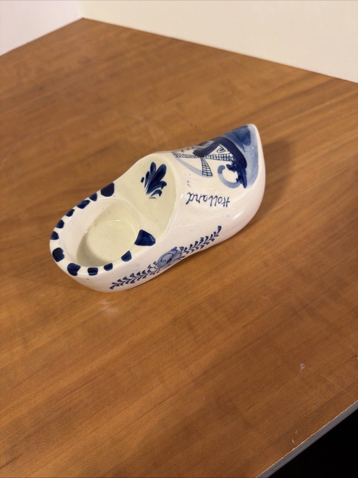 Delft Blue White Porcelain Clog Shoe Windmill Holland Hand Painted Candle Holder