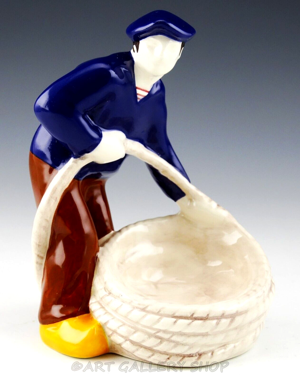 Henriot Quimper France Figurine 5-3/4″ MARINE SAILOR WITH ROPE VANITY DISH 7/496