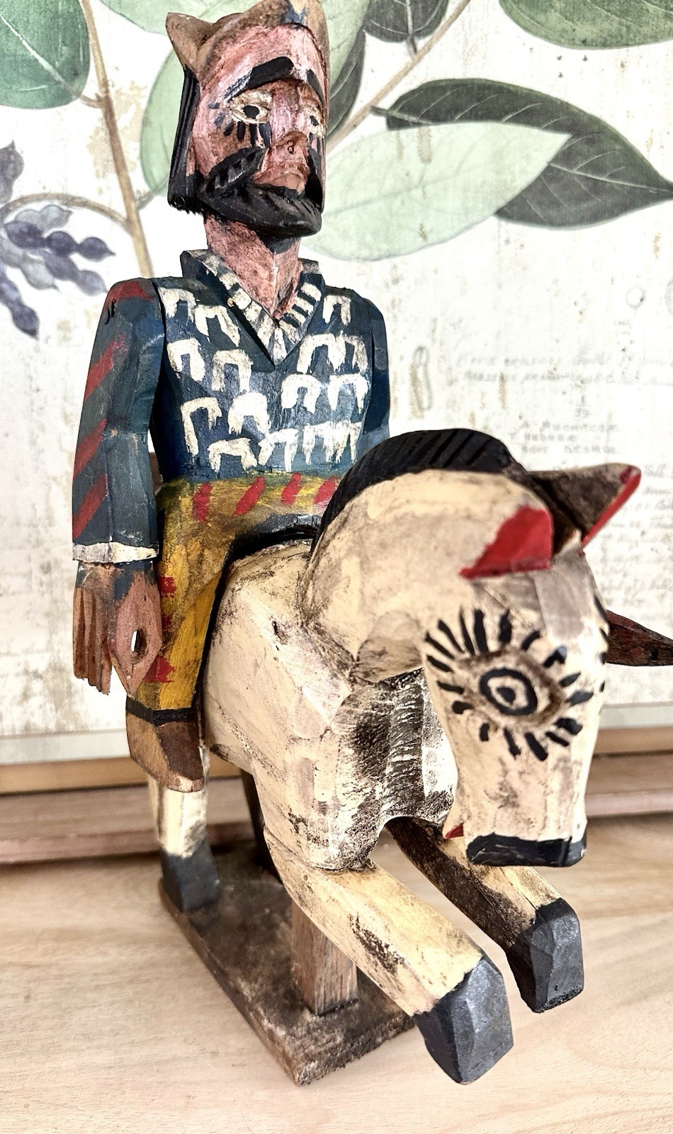 Antique 1920 Hand Carved Wood Folk Art “Santos” St James Horseback Sword, Mexico