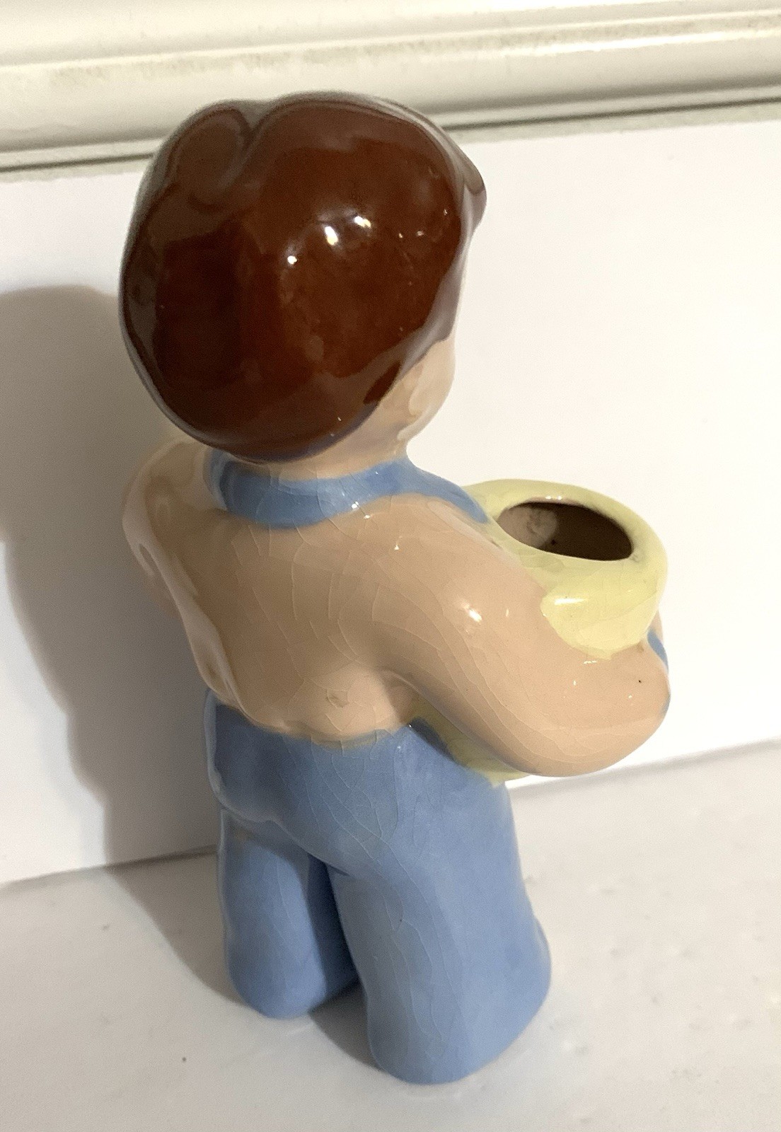 Vintage ceramic Young Boy Holding Bongo Drums Toothbrush Holder