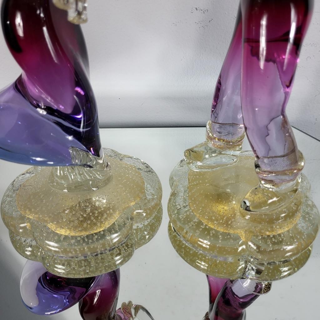 VINTAGE MURANO VENETIAN PINK PURPLE GOLD ART GLASS FIGURINE SCULPTURE MAN LADY