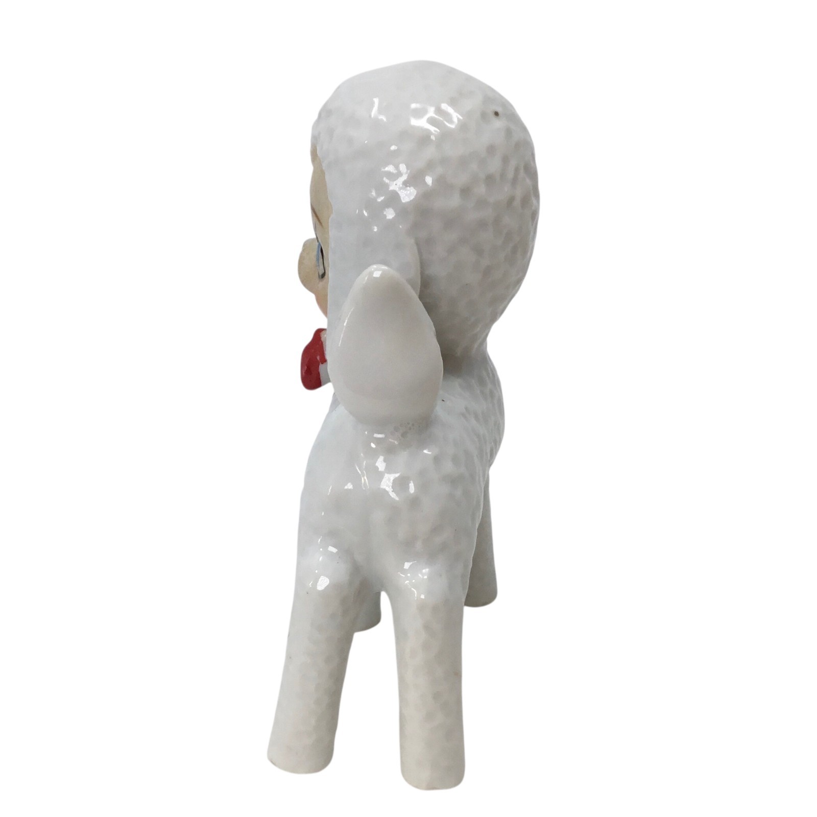 Vintage Athropomorphic White Lamb Red Bow Tie Figure Figurine Japan MCM 50s 60s