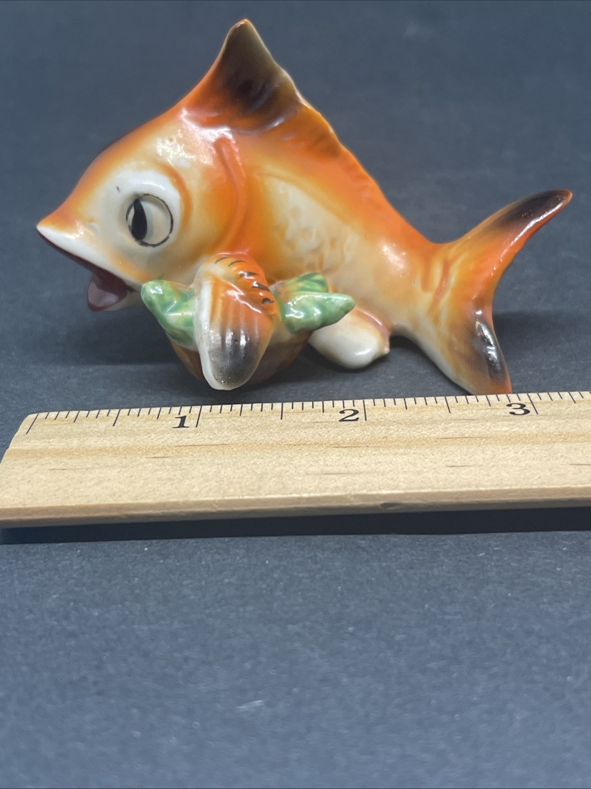 Vintage Anthropomorphic Orange Goldfish Koi Fish w/ Basket Figurine Japan