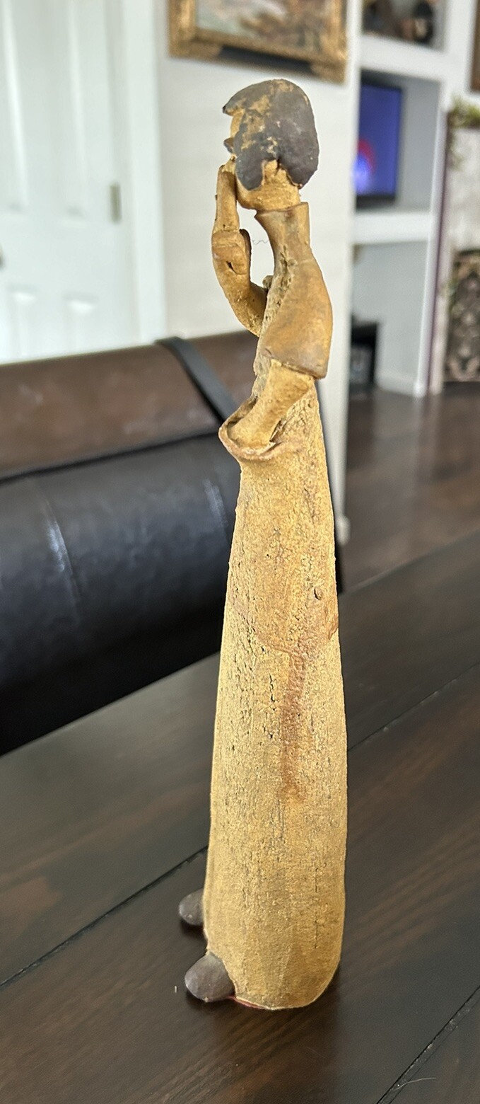 1960s – 70s Folk Art Clay Sculpture Joint Smoking Bell Bottoms Peace Hippie